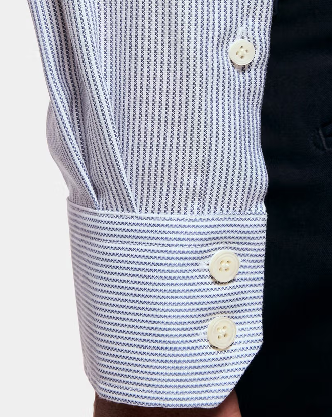 Hawes & Curtis Slim Fit Navy & White Textured Stripe Non-Iron Shirt