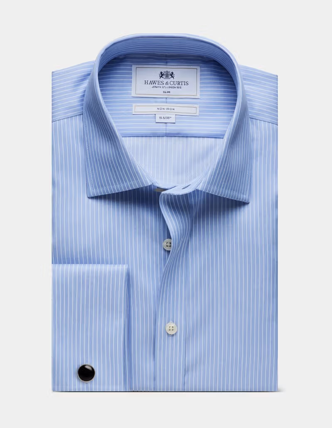 Hawes & Curtis Slim Fit Blue & White Bi Stripe Non-Iron Shirt