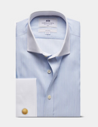 Hawes & Curtis Slim Fit Blue & White Stripe Twill Non-Iron Shirt - Contrast Detail