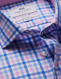Hawes & Curtis Slim Fit Blue & Pink Multi Check Non-Iron Shirt - Contrast Detail
