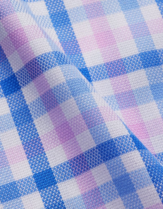 Hawes & Curtis Slim Fit Blue & Pink Multi Check Non-Iron Shirt - Contrast Detail