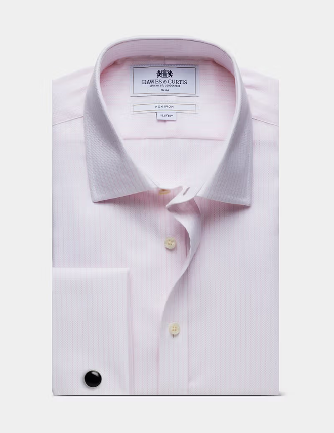 Hawes & Curtis Slim Fit Pink & White Mini Check Non-Iron Shirt