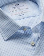 Hawes & Curtis Slim Fit Blue & White Mini Check Non-Iron Shirt