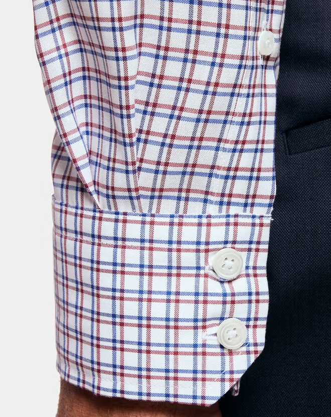 Hawes & Curtis Slim Fit Blue & Red Check Non-Iron Shirt - Contrast Detail