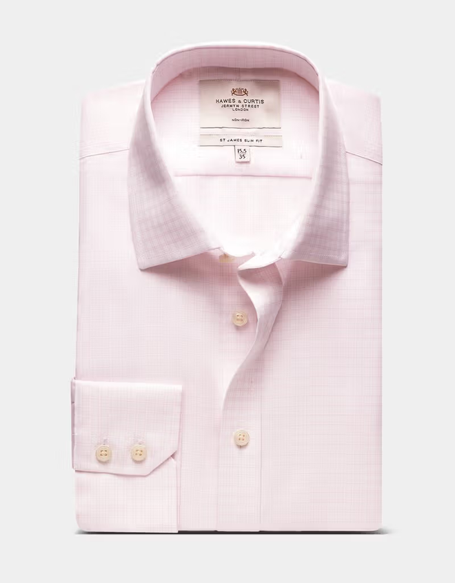 Hawes & Curtis Slim Fit Pink & White Check Non-Iron Shirt