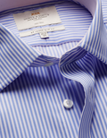 Hawes & Curtis Slim Fit Blue & White Bengal Stripe Twill Non-Iron Shirt - Contrast Detail
