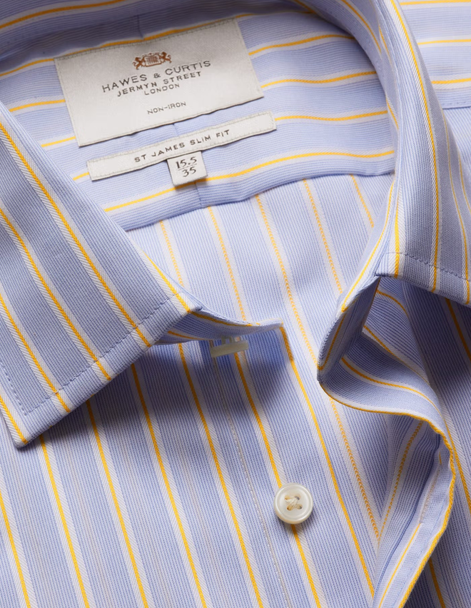 Hawes & Curtis Slim Fit Blue & Brown Check Non-Iron Shirt - Contrast Detail