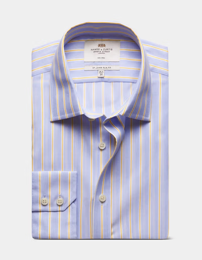 Hawes & Curtis Slim Fit Blue & Brown Check Non-Iron Shirt - Contrast Detail