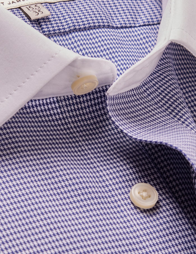 Hawes & Curtis Slim Fit Navy & White Dogtooth Twill Non-Iron Shirt - Contrast Detail