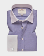 Hawes & Curtis Slim Fit Navy & White Dogtooth Twill Non-Iron Shirt - Contrast Detail