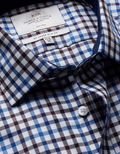 Hawes & Curtis Slim Fit Blue & Brown Check Non-Iron Shirt - Contrast Detail