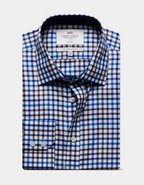 Hawes & Curtis Slim Fit Blue & Brown Check Non-Iron Shirt - Contrast Detail