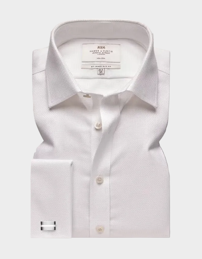 Hawes & Curtis Slim Fit White Fabric Interest Non-Iron Shirt