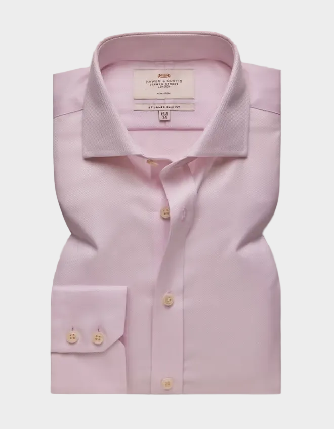 Hawes & Curtis Slim Fit Pink Pique Non-Iron Shirt