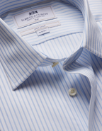 Hawes & Curtis Slim Fit Blue & White Herringbone Stripe Non-Iron Shirt