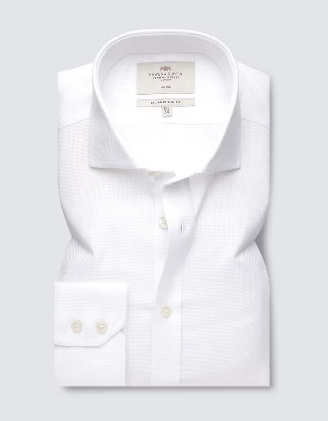 Hawes & Curtis Slim Fit White Textured Weave Non-Iron Shirt