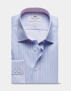 Hawes & Curtis Slim Fit Blue & Pink Butcher Stripe Non-Iron Shirt - Contrast Detail