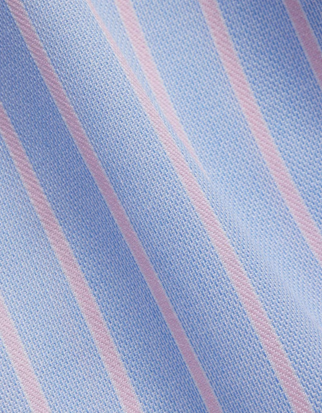 Hawes & Curtis Slim Fit Blue & Pink Butcher Stripe Non-Iron Shirt - Contrast Detail