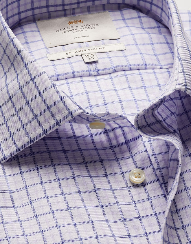 Hawes & Curtis Slim Fit Blue & Lilac Check Non-Iron Shirt