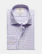 Hawes & Curtis Slim Fit Blue & Lilac Check Non-Iron Shirt