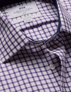Hawes & Curtis Slim Fit Purple & White Grid Check Non-Iron Shirt - Contrast Detail
