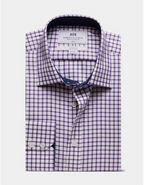 Hawes & Curtis Slim Fit Purple & White Grid Check Non-Iron Shirt - Contrast Detail