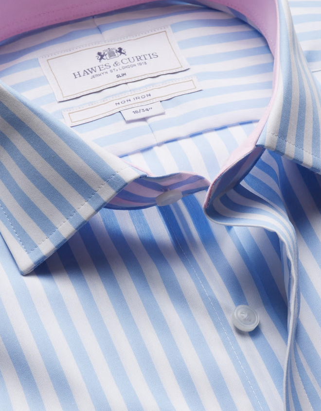 Hawes & Curtis Slim Fit Blue & White Bold Stripe Non-Iron Shirt