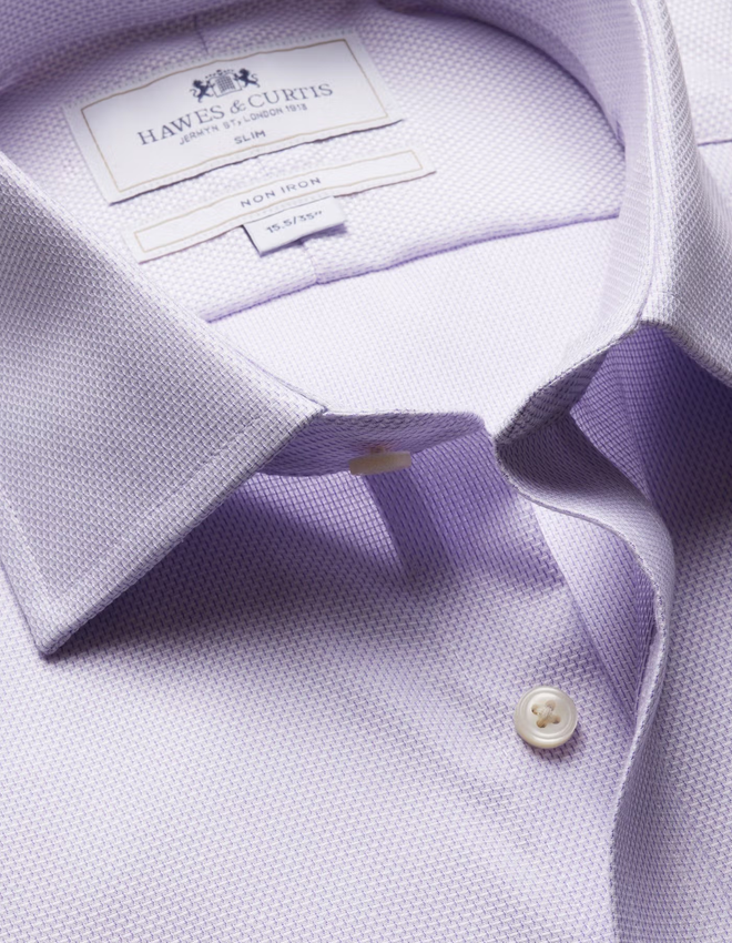 Hawes & Curtis Slim Fit Lilac & White Textured Weave Non-Iron Shirt