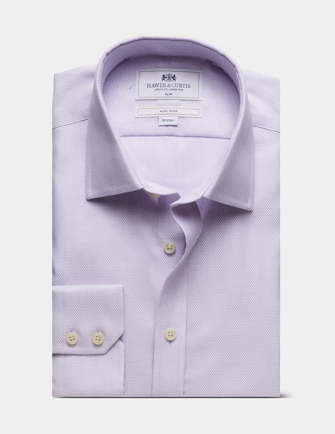 Hawes & Curtis Slim Fit Lilac & White Textured Weave Non-Iron Shirt