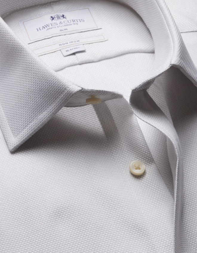 Hawes & Curtis Slim Fit Grey & White Textured Weave Non-Iron Shirt