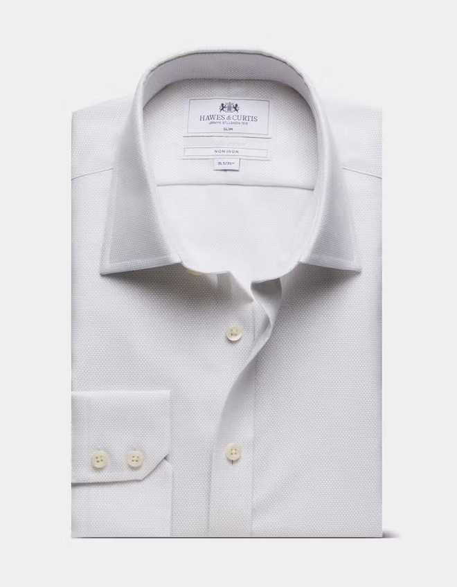 Hawes & Curtis Slim Fit Grey & White Textured Weave Non-Iron Shirt