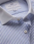 Hawes & Curtis Slim Fit Blue & White Bi Stripe Non-Iron Shirt - Contrast Detail