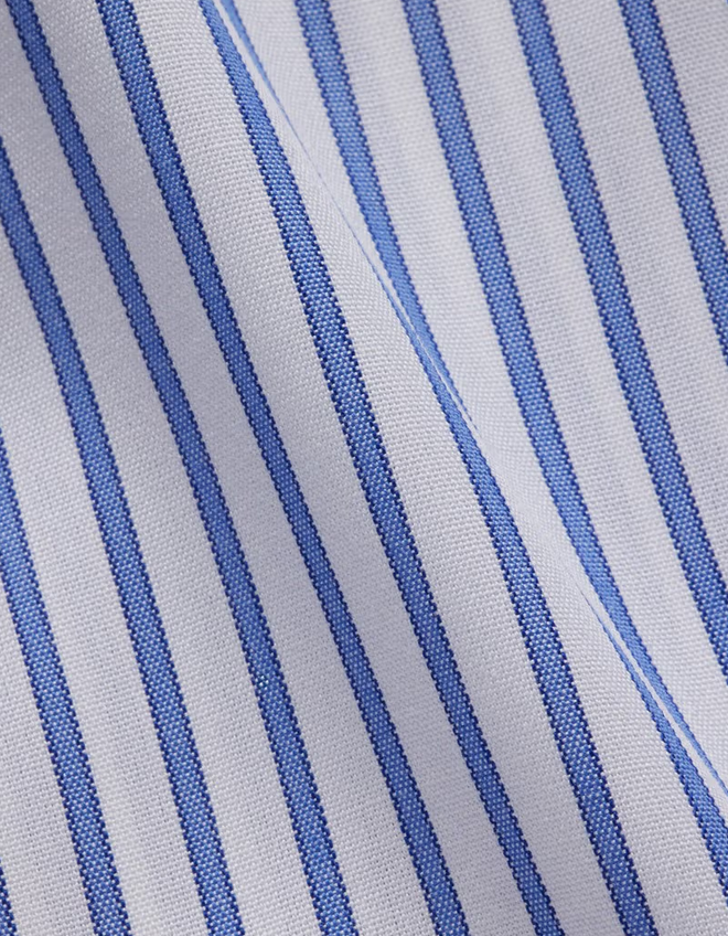 Hawes & Curtis Slim Fit Blue & White Bi Stripe Non-Iron Shirt - Contrast Detail