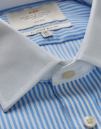 Hawes & Curtis Slim Fit Navy & White Bengal Stripe Twill Non-Iron Shirt - Contrast Detail