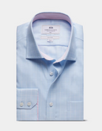 Hawes & Curtis Slim Fit Blue & White Grid Check Non-Iron Shirt - Contrast Detail