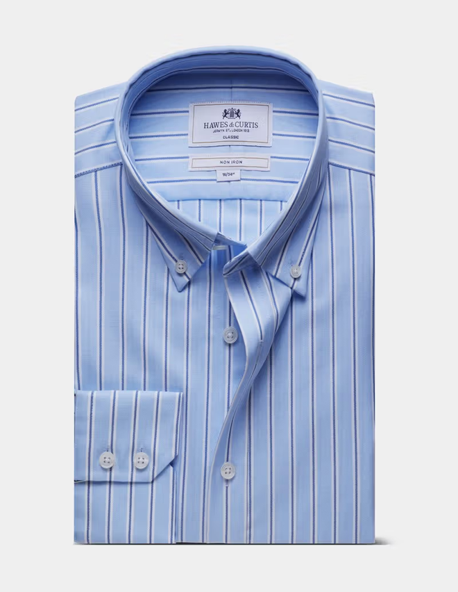 Hawes & Curtis Classic Fit Navy & Blue Bold Stripe Pin Point Non-Iron Oxford Shirt