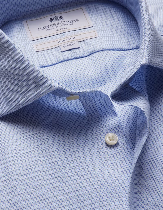 Hawes & Curtis Classic Fit Blue & White Textured Weave Non-Iron Shirt