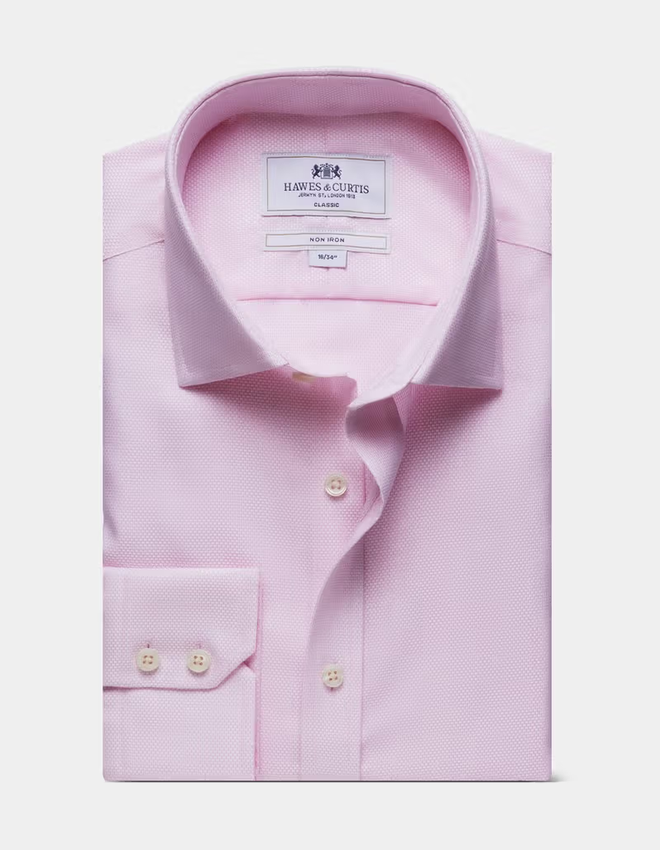 Hawes & Curtis Pink & White Textured Weave Non-Iron Shirt