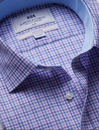 Hawes & Curtis Blue & Purple Check Non-Iron Shirt - Contrast Detail