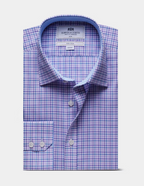 Hawes & Curtis Blue & Purple Check Non-Iron Shirt - Contrast Detail