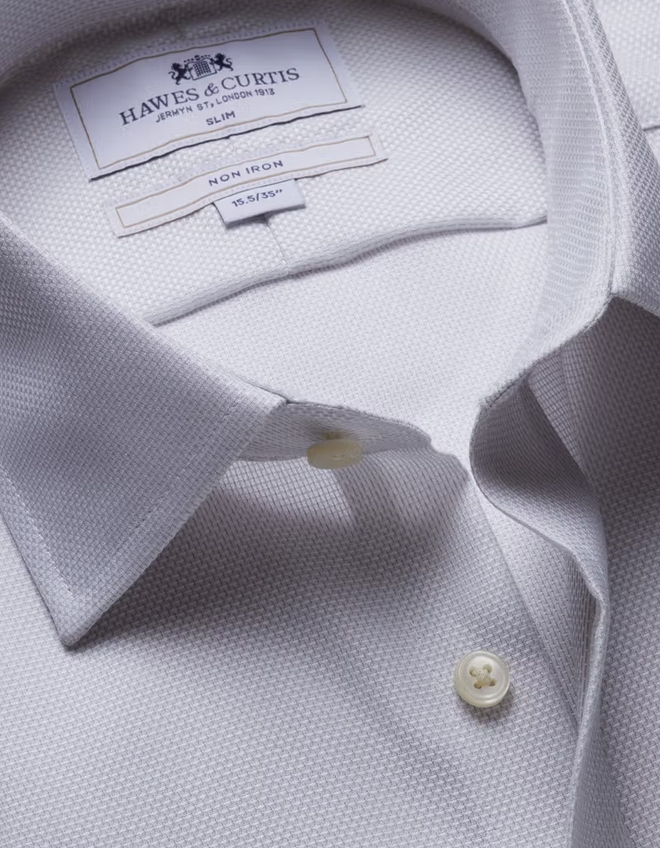 Hawes & Curtis Grey & White Textured Weave Non-Iron Shirt