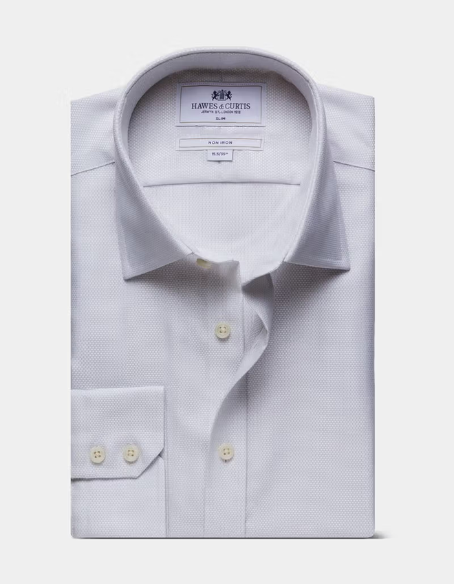 Hawes & Curtis Grey & White Textured Weave Non-Iron Shirt