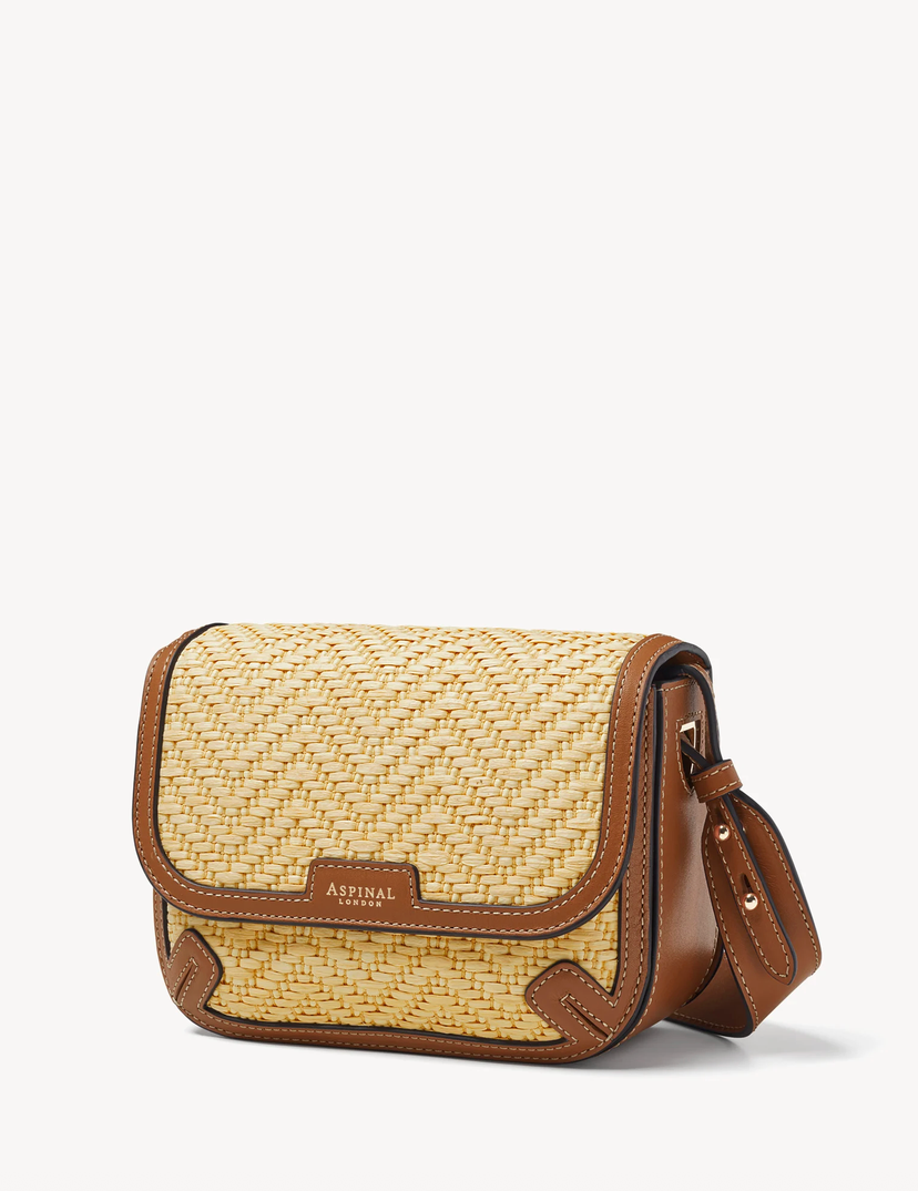 Aspinal of London Ella Crossbody Bag – Natural Raffia & Smooth Tan