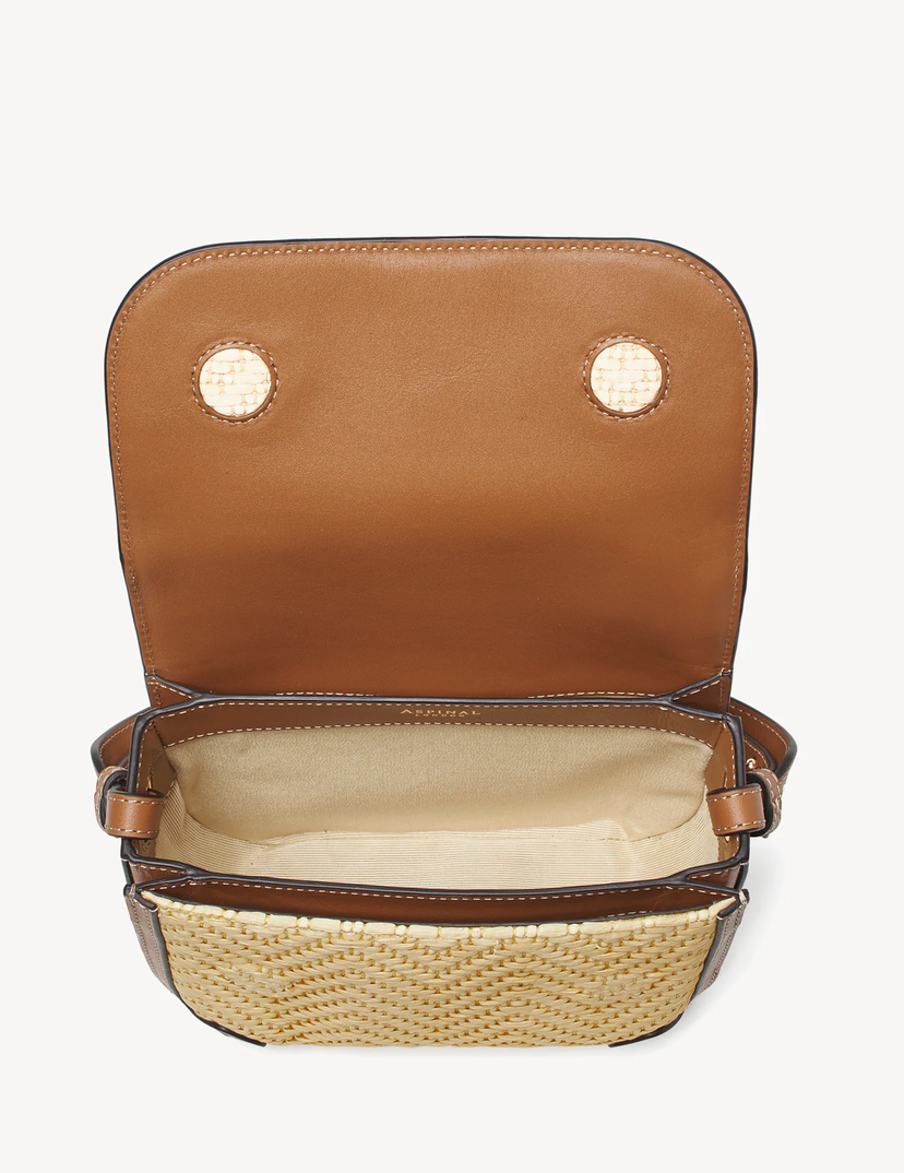 Aspinal of London Ella Crossbody Bag – Natural Raffia & Smooth Tan