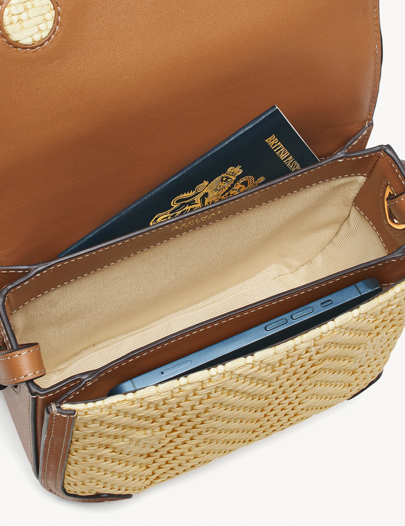 Aspinal of London Ella Crossbody Bag – Natural Raffia & Smooth Tan