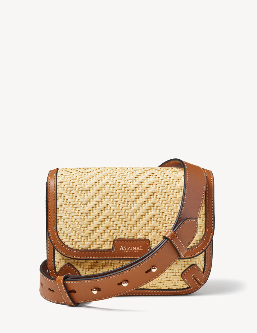 Aspinal of London Ella Crossbody Bag – Natural Raffia & Smooth Tan