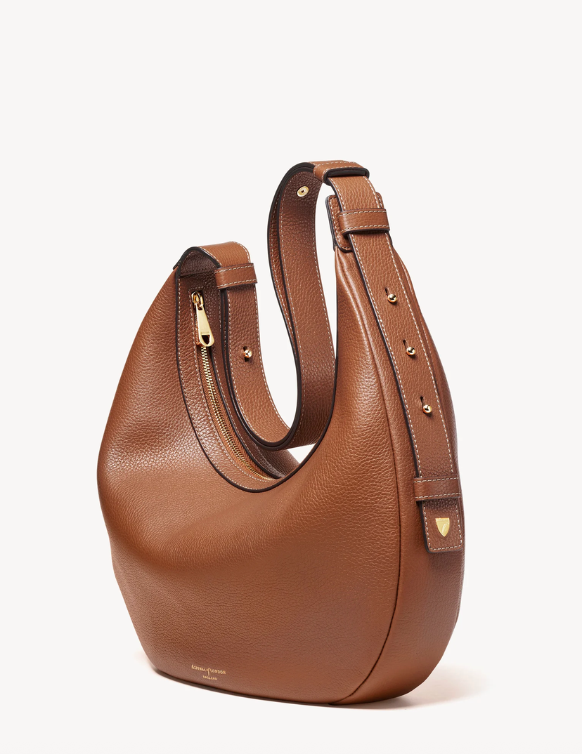 Aspinal of London Soho Large Crescent Bag – Tan Milled Pebble
