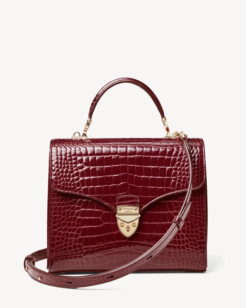 Aspinal of London Mayfair® Top Handle Bag – Merlot Patent Croc