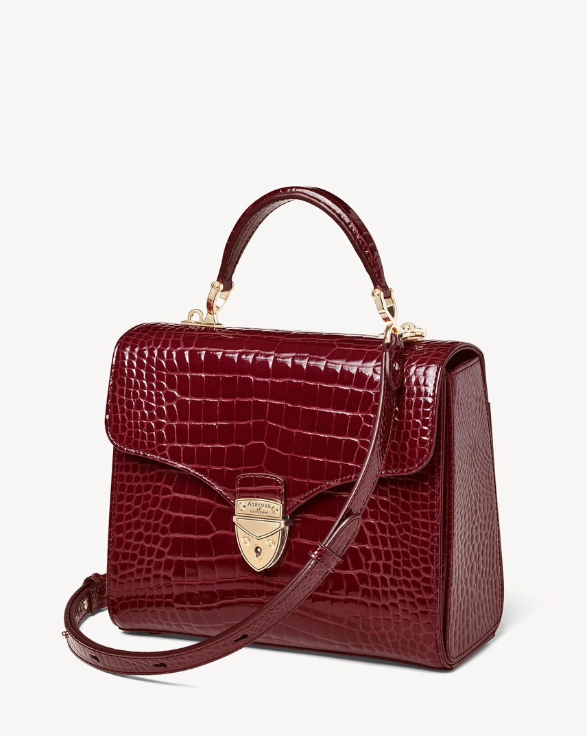 Aspinal of London Mayfair® Top Handle Bag – Merlot Patent Croc