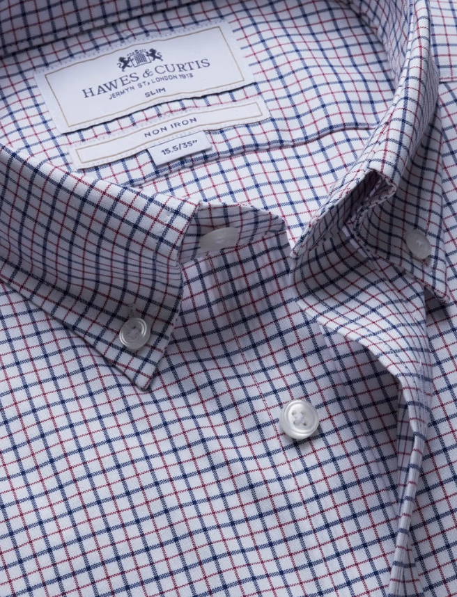 Hawes & Curtis Navy & Red Multi Check Non-Iron Oxford Shirt